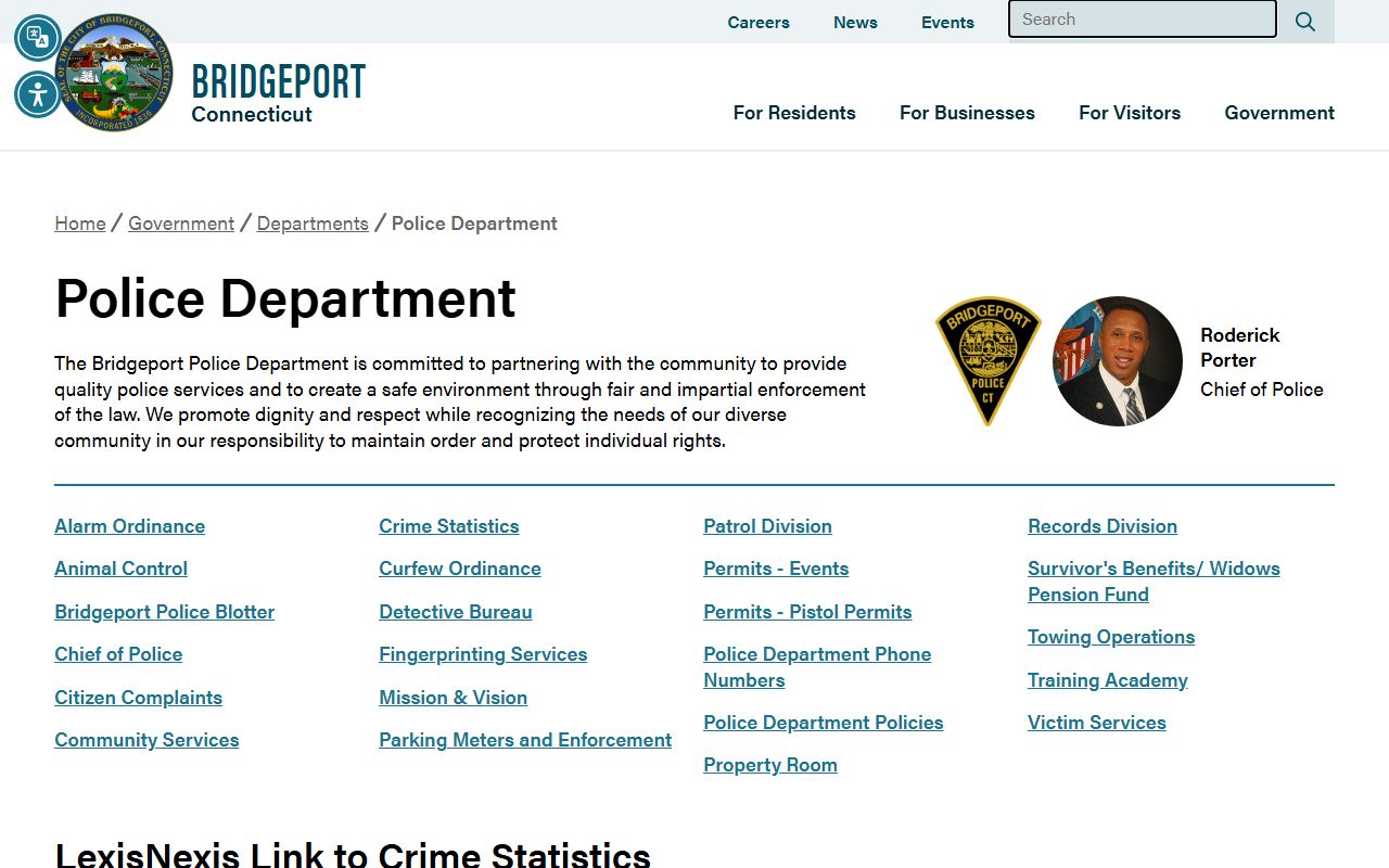 Bridgeport Police Department website for arrest records